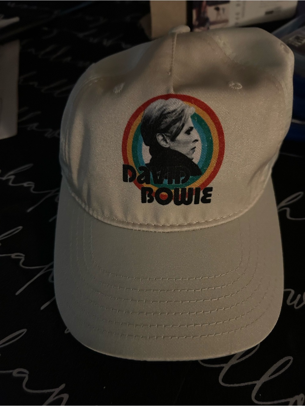 David Bowie white baseball cap